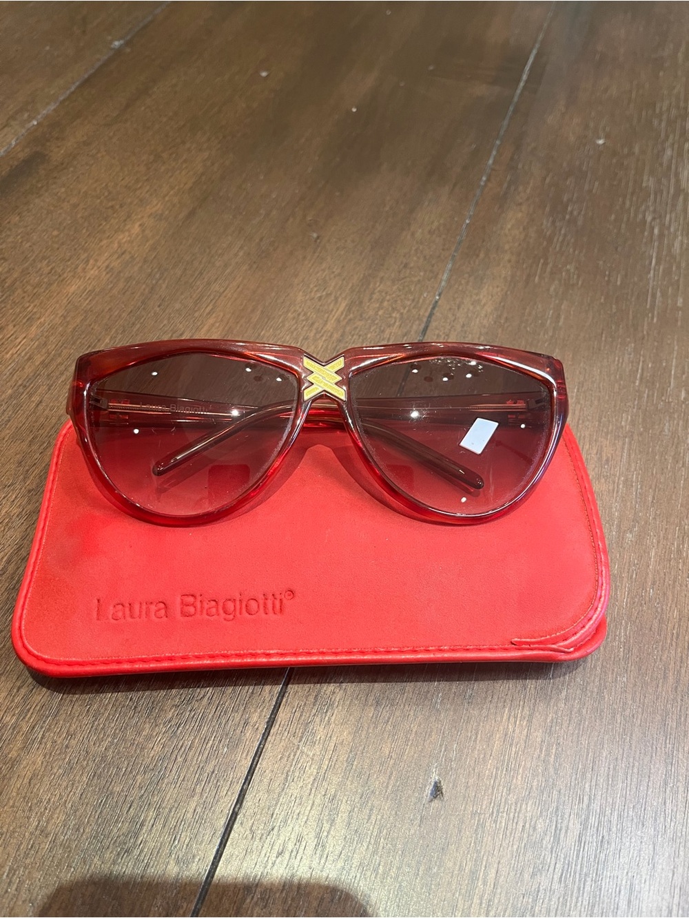 Laura Biagiotti Red Cat-Eye Sunglasses with Gold Accent